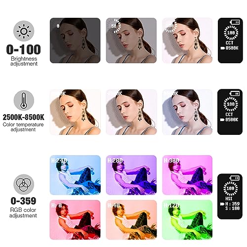 Pixel G1s RGB Video Light with APP Control, 12W 210 Minutes Rechargeable Battery LED Camera Light, 10 Common Lighting Effects, CRI≥97 2500-8500K LED Video Light with Aluminum Alloy Body