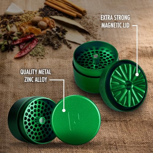 Pixel Cartel Herb Grinder Spice Mill 2.5 inches - Green Metal - Flower Mill Innovation - Teethless Grinder, PXL00050