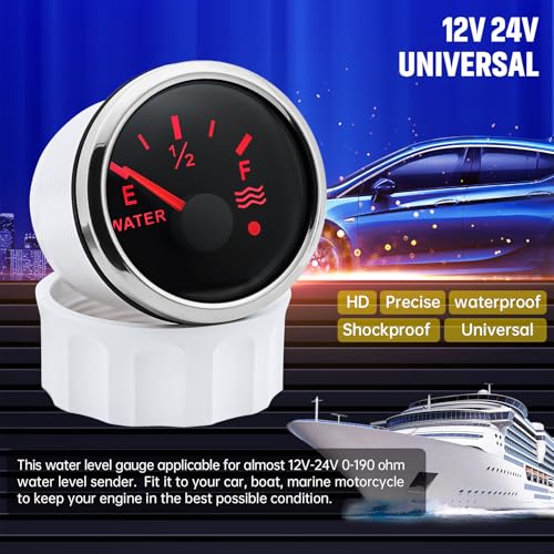 52mm Water Level Gauge 0-190ohm, Water Indicator Tank Level Meter 7 Colors Backlight Universal for Car Boat BS-52mm Water level gauge