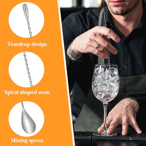18 Pcs 12 Inch Bar Spoon Cocktail Spoon Stainless Steel Mixing Spoons Spiral Pattern with Polished Surface Stirring Spoons for Cocktail Coffee Drinks, Home Bar Party (Silver)