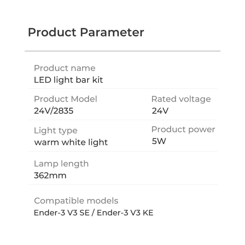 Creality Official Ender 3 V3 SE/KE LED Light Bar Kit, 3D Printer LED Lights Bar Kit 24V 5W Energy and Power Saving Easy Installation Soft Light No Strobe for Ender 3 V3 SE/Ender 3 V3 KE 3D Printer LED Light For Ender 3 V3 SE/KE
