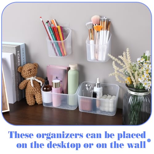 Set of 8 clear wall-mounted shower caddies by Zyghjort, featuring storage bins for bathroom organization.