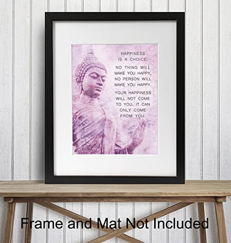 Buddhism Happiness Quote - Inspirational Saying Poster - Zen New Age Wall Art Decor - Home Decoration for Spa, Meditation Room, Yoga Studio - Gift for Women, Buddhist, Buddha Fan - Pink, Purple - 8x10 8"L x 10"W
