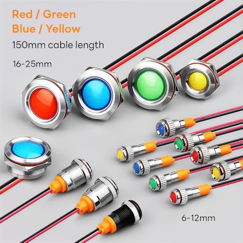 6mm Blue Metal Indicator Lights 220V Waterproof Signal Lamp LED Indicator Light Choice | Wasserdichte LED Kontrollleuchten Signallampe Energiesparanzeige Mehrere Farben und Größen 6-25mm Erhältlich 6MM AC/DC220