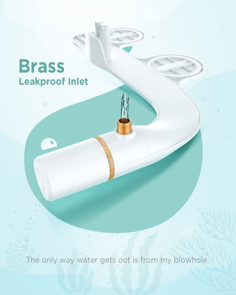 Ciays Bidet Attachment for Toilet Ultra-Slim Bidet Sprayer with Pressure Controls Non-Electric Dual Nozzles for Feminine/Posterior Wash, Bamboo and White