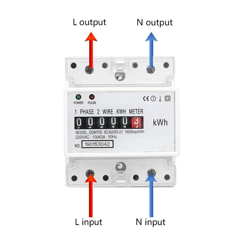 [Australia - AusPower] - Energy Meter, DDM75S Single Phase 4P LED Din Rail Energy Meter, Power Consumption Meter 10-40A KWh Meter with Passive Pulse Output 