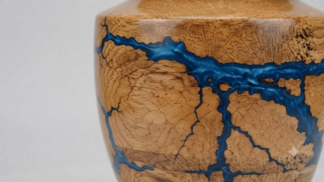 Wooden Handcrafted Urn (Small Keepsake (20 lbs)) in Capacity. Decorative urn for Ashes Blue Raising Urn for Man and Women Burial and Funeral Urn Handcrafted Unique Fractal Burning Design Small keepsake (20 lbs)