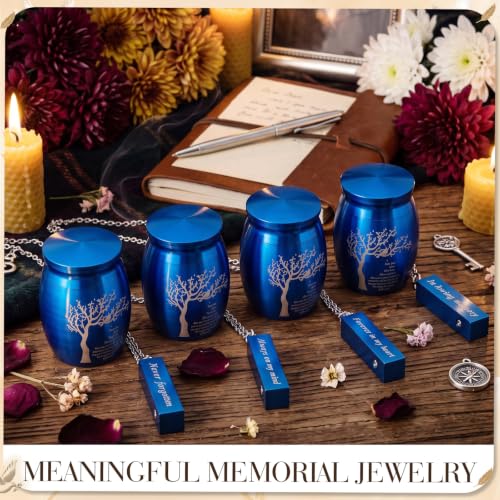 4 Sets 3 Inches Small Urns for Human Ashes, Urn and Necklace Set, Blue
