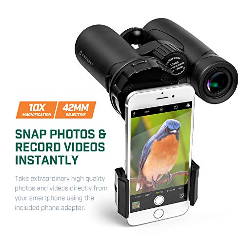 Amcrest 10x42 Roof Prism Binoculars for Adults, HD Professional Binoculars for Bird Watching, Travel, Stargazing, Hunting, Concerts, Sports, BAK-4 Prisms, Smart Phone Adaptor for Photography