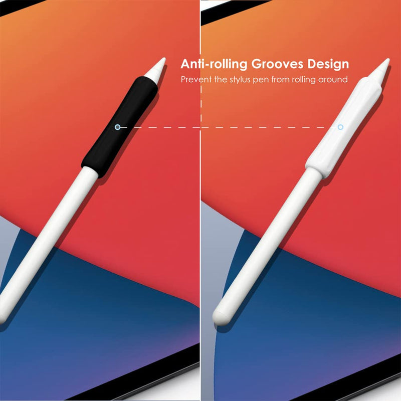 [Australia - AusPower] - ProElife 2-Pack Ergonomics Grip Holder Anti-Rolling Protective Sleeve Cover for Apple Pencil 2nd & 1st Gen 2022-2018 iPad Pro 12.9'' 11''/Air 10.9'' Stylus Accessory Kits (White/Black) White/Black 