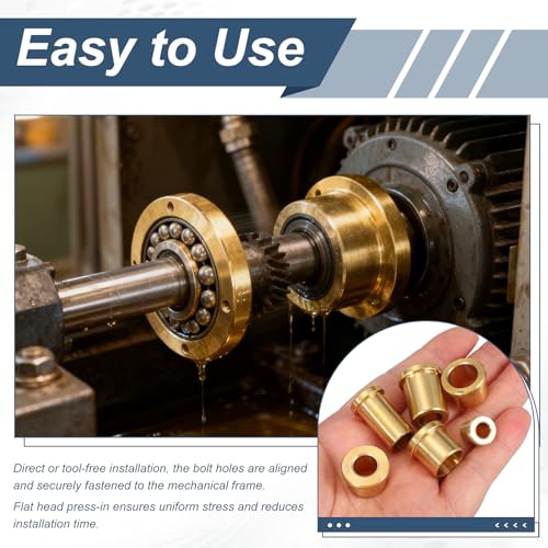 sourcing map 4PCS Flange Sleeve Bearings, 3/8" Bore x 1/2" OD x 1" Length, Self-Lubricating Brass Flange Bushings Sleeve, 9.5mm Bore x 12.7mm OD x 25.4mm Length 4