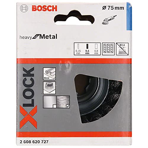Bosch Professional 1 x Braided Cup Brush Heavy (for Metal, X-LOCK, Diameter 75 mm, Wire Thickness 0.5 mm, for Diameter 125 mm, Accessories Angle Grinder) 0.50 mm
