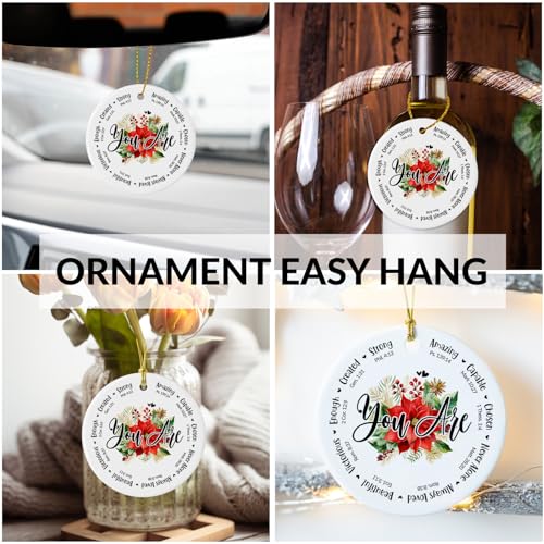 Christian Christmas Ornaments Family, Christian Decorations for Home, Spiritual, Religious Decor Bible Verse Faith Flower Rose Ornament Christmas God Jesus Gifts Orn-98-christian
