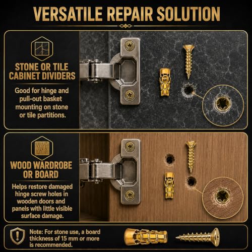 Tvisenva 30-pack gold 6x14mm expansion screws for cabinet and door hinge repair in tile, stone, and wood