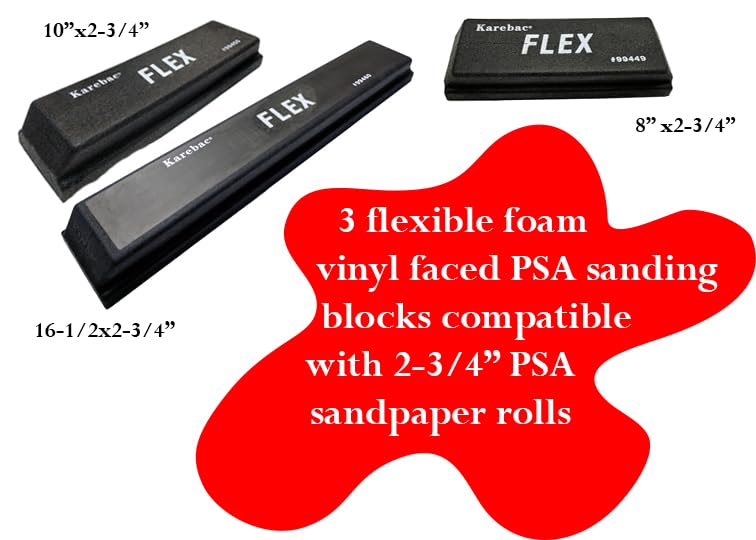 Karebac 99543 PSA sanding block set with three blocks, 2-3/4-inch width and 8, 10, and 16-1/2-inch lengths