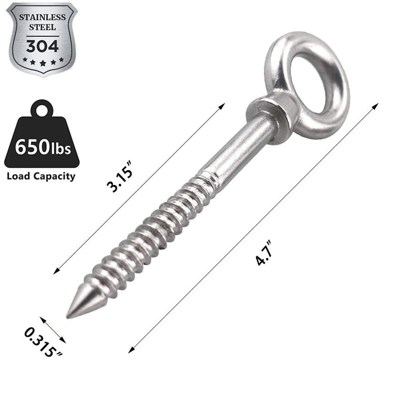 [Australia - AusPower] - M-ToP 5 Pack 304 Stainless Steel Eye Screws Durable Eye Hooks Screw in Heavy Duty Perfect for Hammock Stand,Yoga,Swing Chair (Load Capacity 650lbs) 