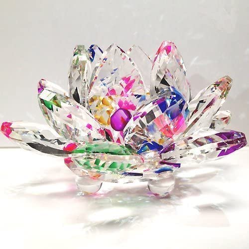 Amlong Crystal 3 inch Sparkle Crystal Lotus Flower Feng Shui Home Decor with Gift Box