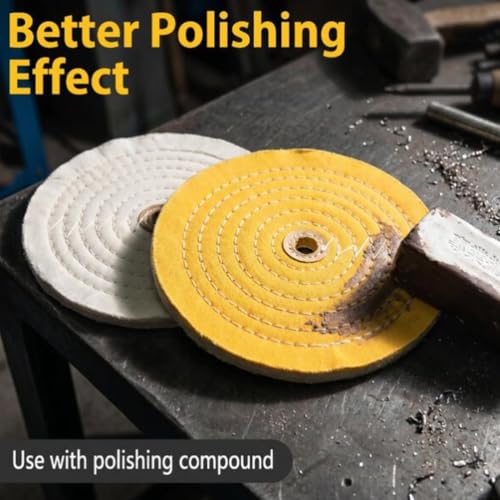JUNLIXN 8-inch extra-thick cotton buffing wheels, yellow and white, with 5/8-inch arbor holes