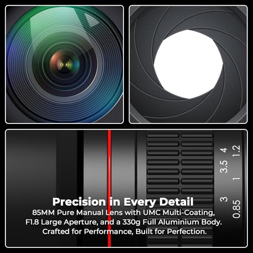 F 85mm f1.8 Portrait Lens - MF for Nikon D850/D750/D500/D7500/D610/D5600/D7200/D7000/D3500/D3400/D3300/D3200/D3100/D5/D6/D810//D7100/D5300/D5100/D800 - Manual Focus DSLR Cameras Lenses(F-Mount) MF 85mm Lens For Nikon F-mount