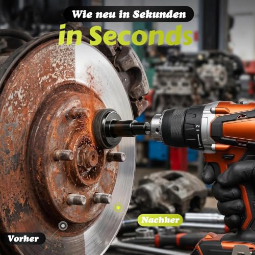 7 Piece Wheel Hub Grinder Set with 5 Sanding Discs, Wheel Bolt Cleaning Tool for Quick Rust Removal, Suitable for 1/2 Inch Impact Wrench and Cordless Screwdriver