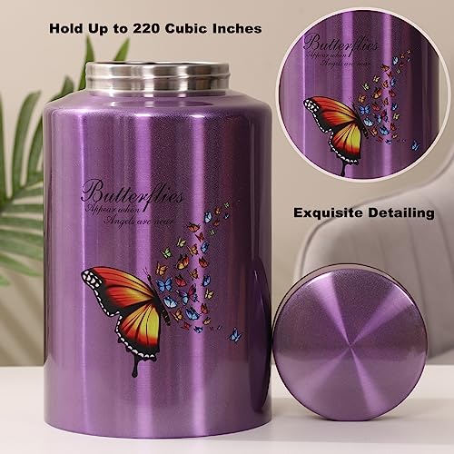 Urns for Human Ashes Adult Female Up to 220 lbs,Purple Butterfly Urn for Mom Ashes with Velvet Bag,Decorative Urns for Ashes Adult Women,Cremation urn Female (Butterfly, Purple) Butterfly Purple