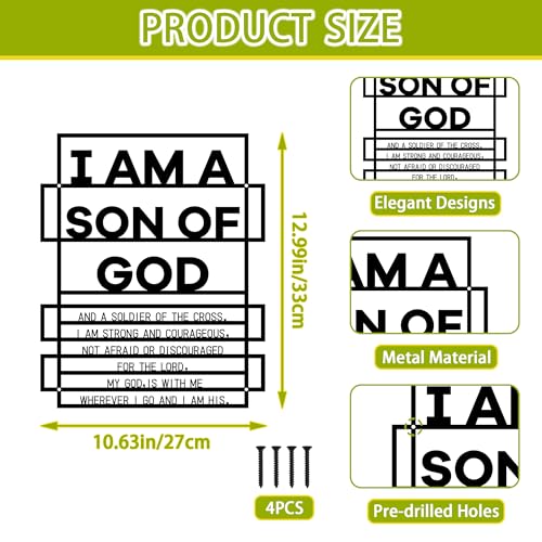 Metal Boy Room Wall Decor I Am a Son of God Wall Art Sign Christian Room Hanging Decor Motivational Bible Verse Decoration for Playroom Living Room Bathroom (Black) Black