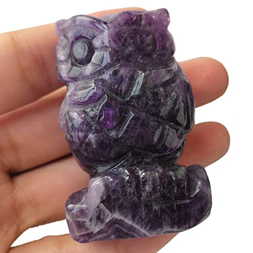 Amethyst Handcarved Natural Crystal Owl Statue, 2 Inch Gemstone Bird Figurine for Desk Decor, Wisdom Symbol Sculpture, Unique Gift for Women & Men Amethyst 2