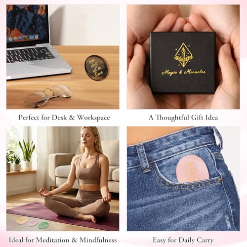 Rose Quartz Thumb Worry Stone Anxiety Stress Relief Reiki Gemstone Healing Crystals Energy Balancing Spiritual Therapy Meditation Gifts for Women Men Rose Quartz