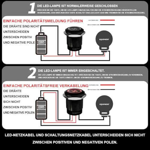 2 x 22 mm LED Switch Metal Push Button, Pre-Wired 20 A 12-24 V DC IP67 Light Button with 185 Interchangeable Symbols 1NO1NC for Car, Boat, Satellite Circuit (Red LED) | Metall Vorverdrahtet Ip67 druckschalter Mit 185 Austauschbaren Symbolen 1no1nc Für ...