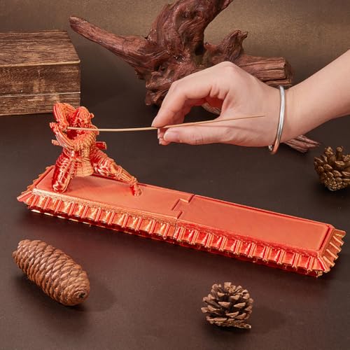 DICOSMETIC Incense Holder Samurai Incense Burner Orange Red Incenses Holder with Storage Box Ash Catcher Warrior Incenses Burner for Aromatherapy Meditation Yoga Room Decor