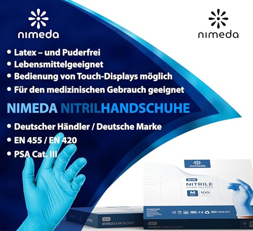 Kemes Disposable Gloves, Blue, Pack of 100, Nitrile Gloves, Latex-Free, Powder-Free, for Food, Medicine, Cosmetics and Household (M) M