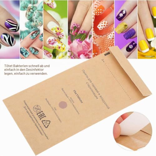 Sterilisation Bags for Hot Air Steriliser, Steriliser for Instruments, Sterilisation Bags, Nail Sterilisation Bags, Pack of 100 Disposable Sterilisation Cosmetics, Nail Tool Bag, Accessories for Disinfection 75*150mm