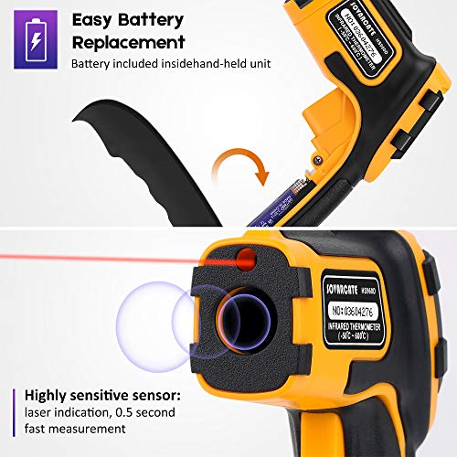 Infrared Thermometer SOVARCATE Digital Laser Temperature Gun -58°F~1112°F (-50°C ~ 600°C) Non-Human Body Thermometer - for Cooking/Barbecue/Freezer/Industrial