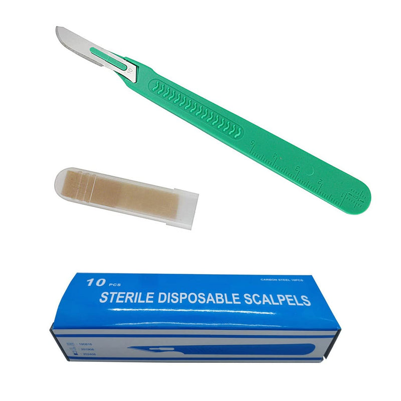 Sterile Scalpel Knife Sterile Disposable Scalpel No.10 Stainless Steel Handle with Graduated Plastic Scale 10 Individually Packed Scalpels Nr. 10