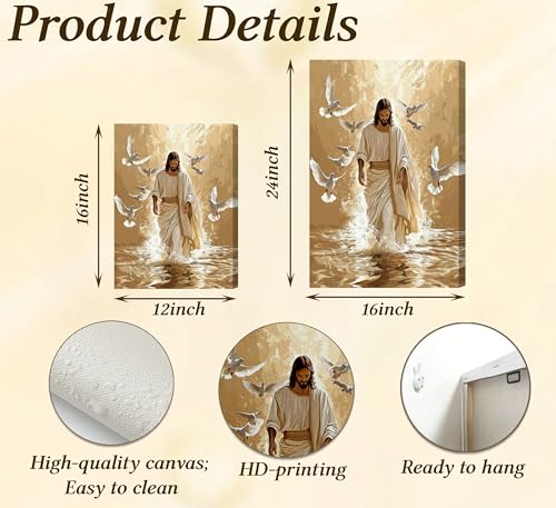 Jesus Walking on Water Christian Religious Canvas Wall Art 16x24 Inch Jesus and doves 24"L x 16"W
