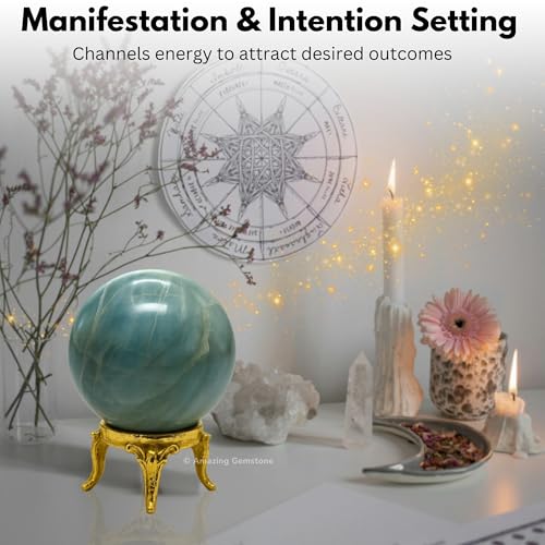 Aquamarine Crystal Ball with Stand - 2" Inches Crystal Sphere Meditation Balls for Witchcraft and Decorative Balls Aquamarine