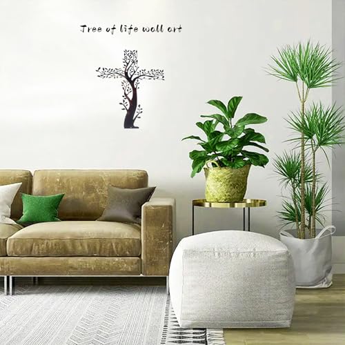 AMNGYOOK Metal Cross Tree, 11.8x14.96 in. Tree of Life Metal Wall Art, Modern Wall Decor Cross, Suitable for Living Room, Study, Church