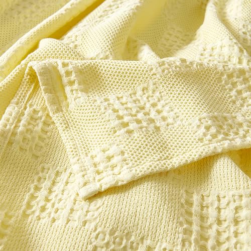 LGYKUMEG 100% Cotton Knitted Throw Blanket 60×79 inch,Lightweight Washed Cotton Blanket - Cotton Breathable All-Season Knit Throw Blankets for Bed and Couch. Yellow