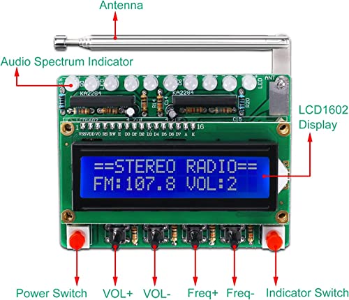 DONGKER FM Radio Kits, Soldering Projects DIY Electronic Kits Digital Radio with LCD Display FM 87-108 MHz Soldering Exercise Kit Wireless Receiver for Learning and Teaching LCD Display Radio