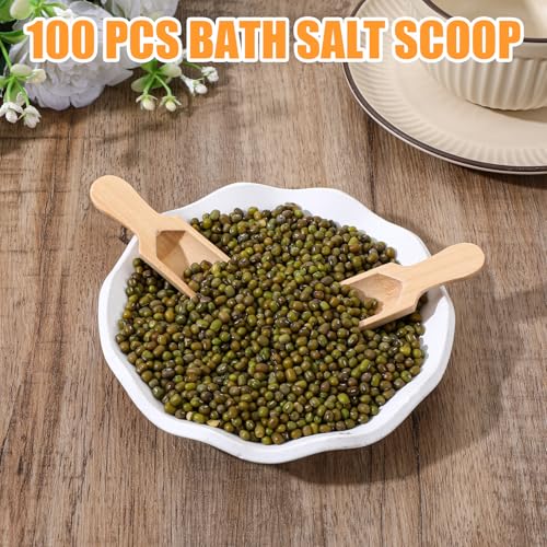 100 Pack Mini Wooden Spoons for Jars, Small Bath-Salt Scoops Mini Scooper Wooden Candy Spoon Washing Powder for Sugar Scrubs, Bath-Salts, Cooking