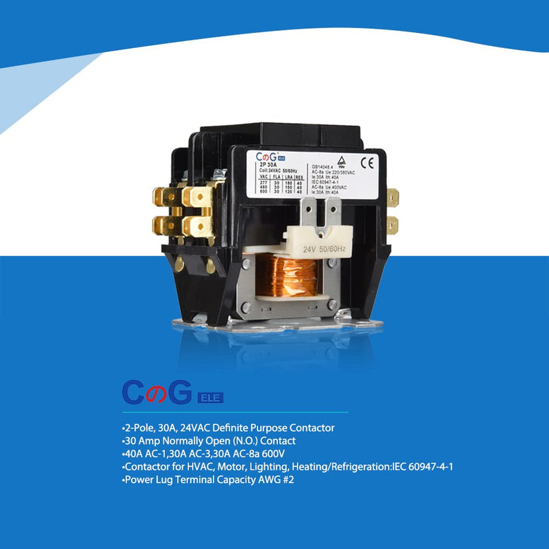 [Australia - AusPower] - 2 Pole Air Conditioner Contactor 30 Amp 24V Coil,Condenser Contactor Compressor Contactor… 2P 30A 24V 