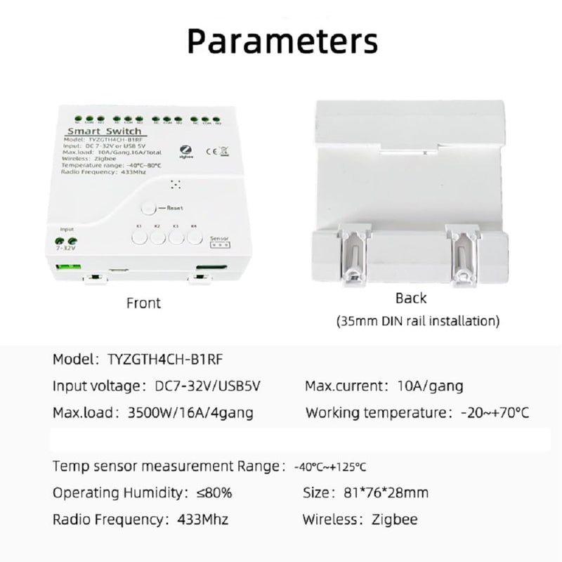[Australia - AusPower] - Tuya app Zigbee Temperature Humidity Sensor Controller,Phone Monitor and Control Temperature Humidity Anywhere with 4 Channel 32V 10A Dry Contact Relay Switch,Compatible with Alexa Google Home 