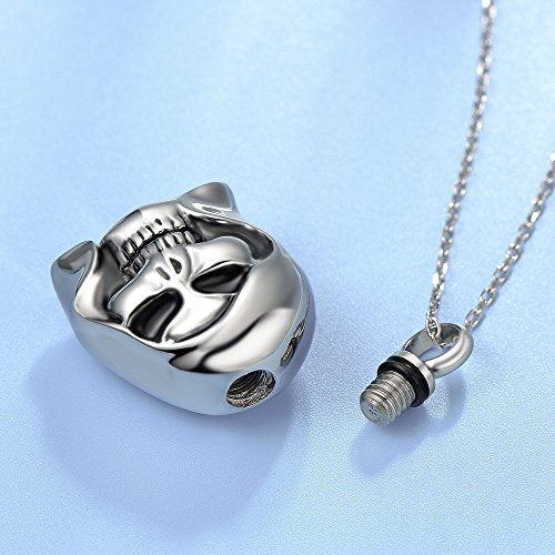 UNY Trendy 316L Stainless Steel Evil Skull Pet Urn Ashes Pendant Memorial Ash Keepsake Cremation Jewelry