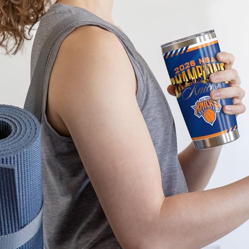 Rico Industries NBA Basketball New York Knicks 2026 NBA Champions 20oz Stainless Steel Tumbler with Lid - Great For Coffee, Tea, Water or Cocktails