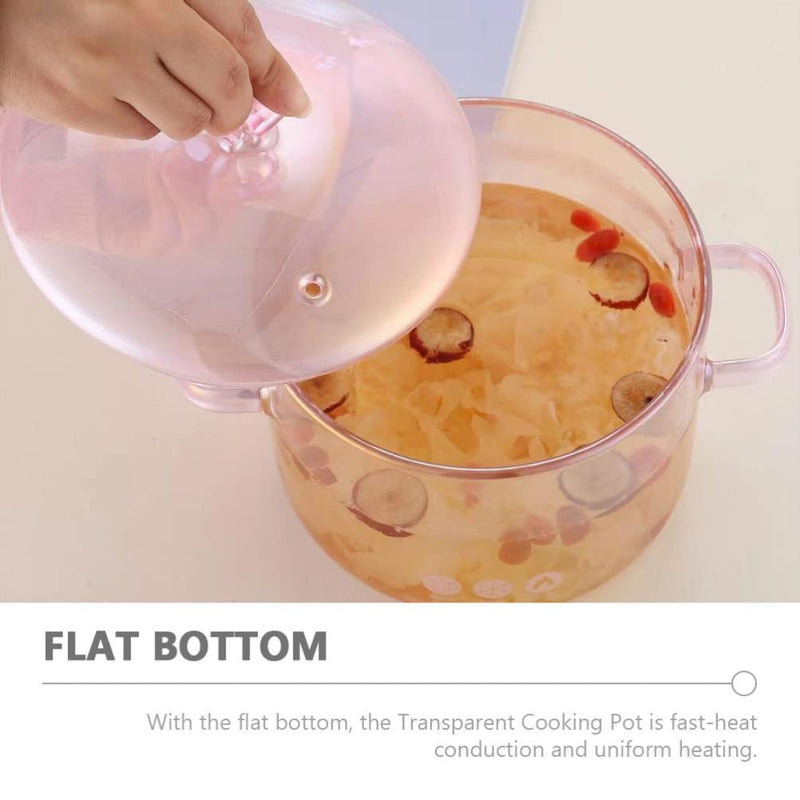 Vaguelly Retro Glass Soup Pot 1.5L Double-Handle Cooking Pot for Stovetop Heat-Resistant Household Stew for Soup Noodles and Seafood Pink 1.5L(1.6Qt)