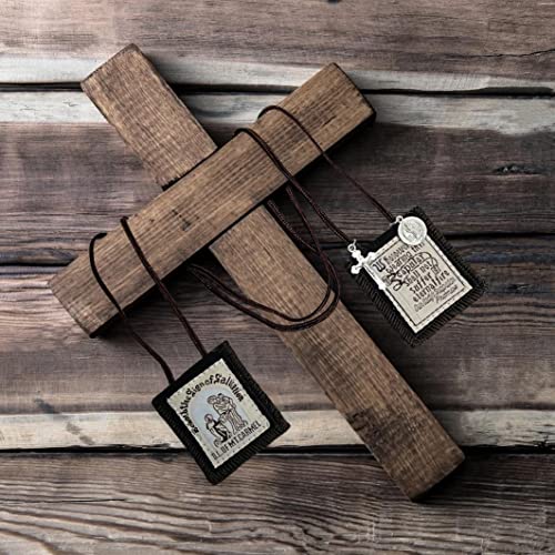 Scapulars Catholic, Brown Scapular Of Our Lady Of Mount Carmel, Escapularios Catolicos Scapular Catholic Necklaces Gift For Women Man With St Benedict Medal Crucifix Mexican Decoration 1 Pack