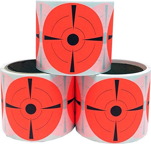 3-Pack of 3 Inch Round Fluorescent Red and Black Target Pasters Adhesive Shooting Targets Bulk Pack - 300 Total Target Dots | 3 Total Rolls with 100 on Each Roll