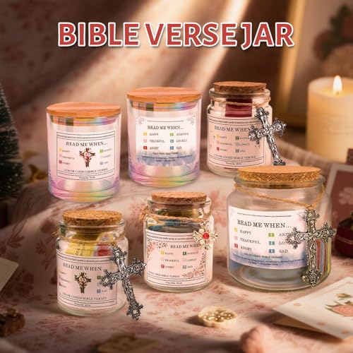 Bible Verse Jar, Yelsky Christian Faith Gift, Religious Prayer Card Gifts for Women, Prayer Jar With a Gift Box as Holiday Present for Parents, Women, Sisters and Family (with Ruby Accessories) Ruby Bible Jar