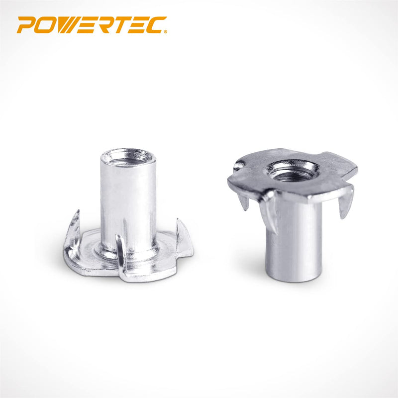 [Australia - AusPower] - POWERTEC 1/4-20 T Nuts, 50 Pcs | 4 Pronged Tee Nuts for Bolts and Stem Caster Wheels, Threaded Inserts for Wood Working, Rock Climbing Holds and Furniture, For Use with Hammer | 9/16" length (QTN1102) 9/16" 1/4"-20 