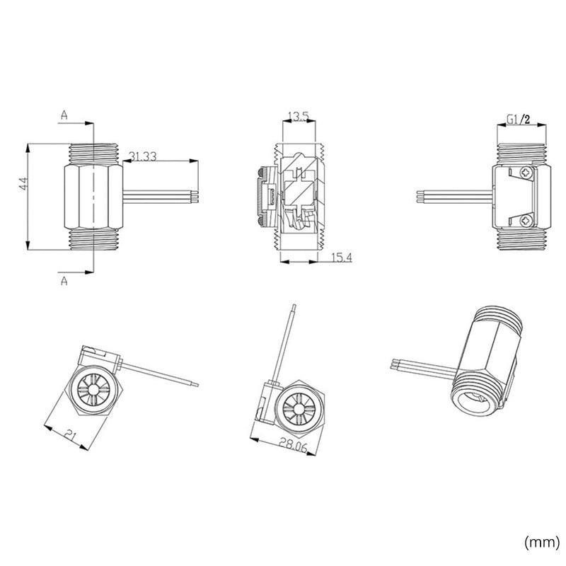 Water Flow Sensor, Flow Sensor, External Thread Brass Flow Sensor, Suitable for Water Heaters, Water Dispensers Etc (YF-B1(1/2)) YF-B1(1/2)